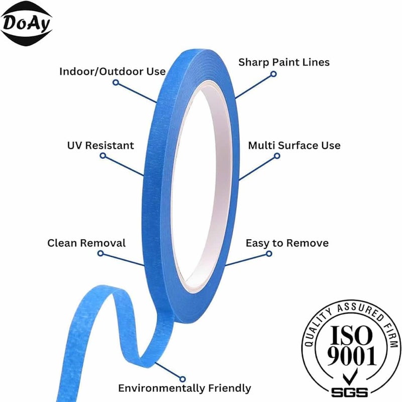 DOAY Blue Painters Tape 1/4 Inches x 30 Yards - Multi Surface Use - 120 Yards Total - 4 Rolls - Image 2